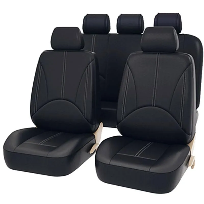 Car Seat Covers 9Pcs Black Universal Leather Set Cushion 5 Seats Full Protector Cover ProtectorCar