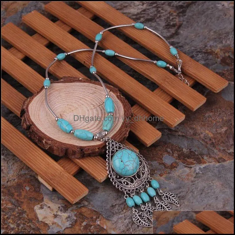 women`s leaf tassel tibetan silver turquoise pendant necklaces fashion gift national style women diy necklace pendants