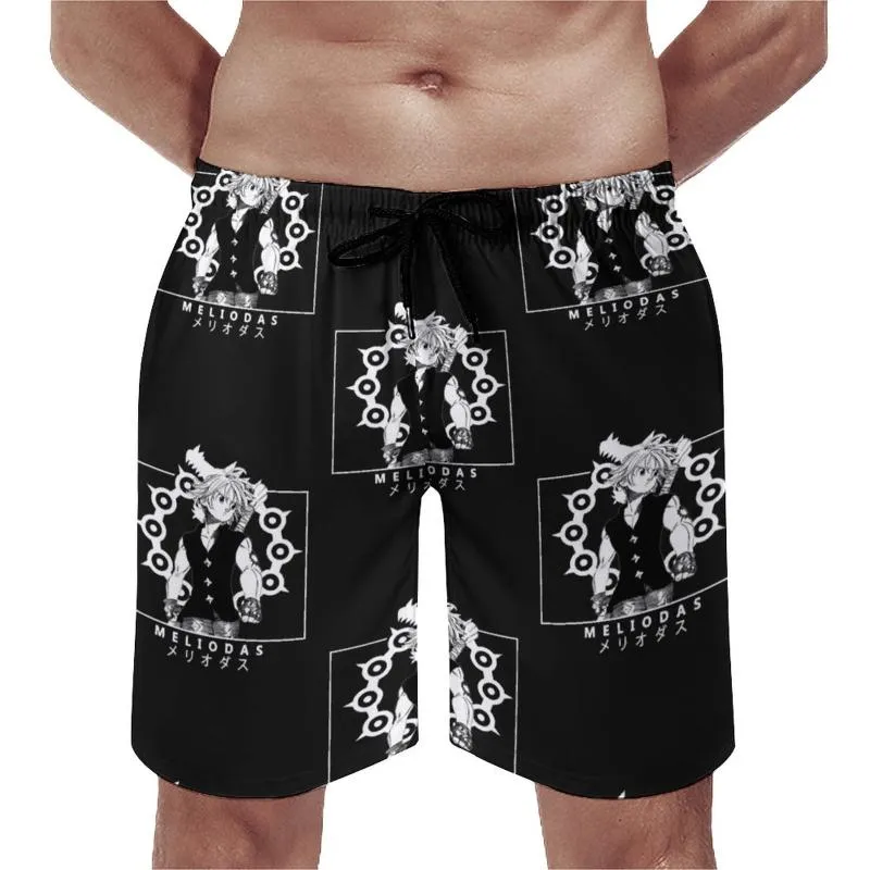Heren shorts meliodas de zeven dodelijke zonden board anime korte broek elastische taille schattige aangepaste zwembroek plus maat 3xl