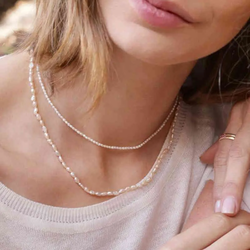 2020 chaud nouveau minimaliste réel 2mm/3-4mm taille collier de perles d'eau douce tour de cou simple bijoux délicats pour les femmes