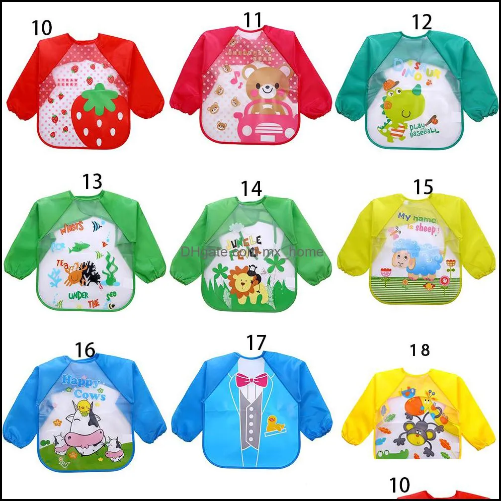 baby toddler cartoon overalls waterproof long sleeve bibs children kids feeding smock apron eating clothes burp cloths 18 styles c15