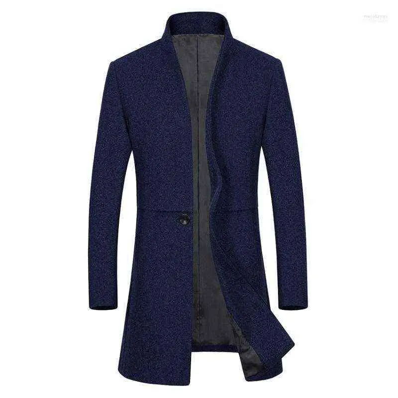 Męskie mieszanki wełny czyste kolor męskie zima wełniany płaszcz z długim rękawem Rozmiar 3xl High-end Business Casual Dress Coats Men1 Viol22 T220810