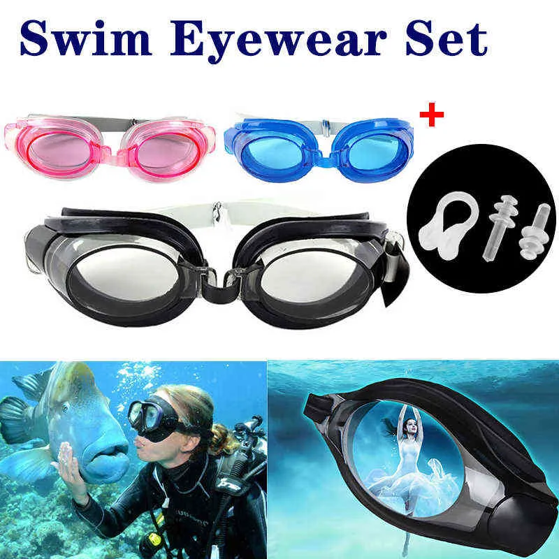 전문 수영 고글 방수 방지 안개 실리콘 수영 안경 조절 가능한 UV 보호 안경 귀마개 코 클립 Y220428