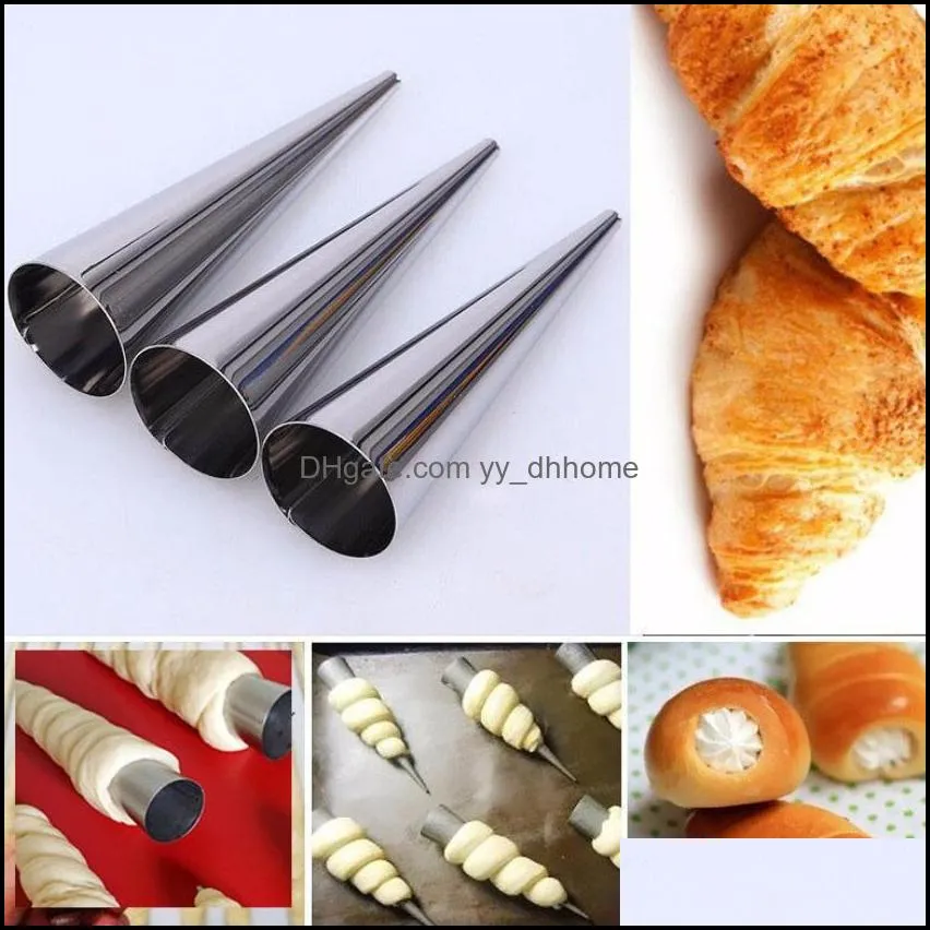 croissants horn mold spiral tube stainless steel baking cones pastry roll bread mould baked bakeware dessert kitchentool pae10483