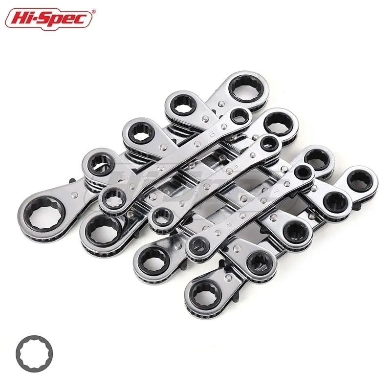 HISPEC 5PC 621mm 메트릭 토크 세트 범용 래칫 더블 엔드 렌치 오프셋 오프셋 링 스패너 WR006A Y200323