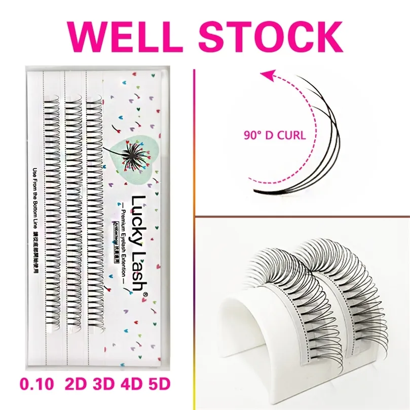Lucky Lash Premium 0.10 CD Curl 2D 3D4D5D Eyelashes Extension Kort stampermade fans Silk False Mink Individual Faux Cils 220623