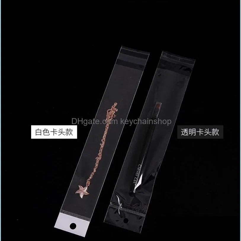 Jewelry Packaging Bag Long Clear Plastic Self-adhesive Bags with Hanging Hole for Necklace Watch Cosmetic Brush