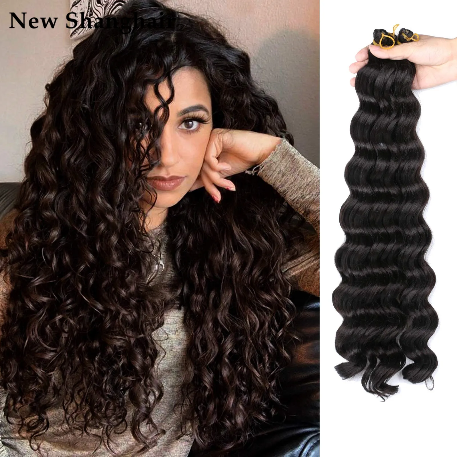 20 inch Synthetic Deep Twist Crochet hair Bohemian Braids Deep Bulk Hair Natural Black Wave Braiding Extensions BS03