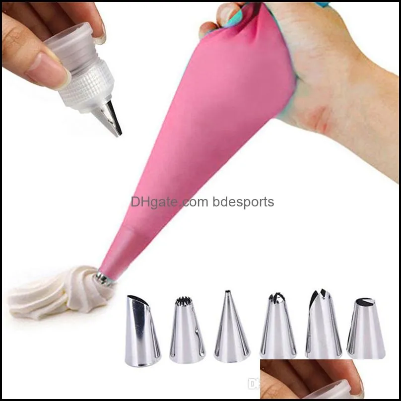 8 Pcs/set Silicone cake Piping bag Pastry Bag with 6 Stainless Steel Nozzle DIY Cake Decorating tools