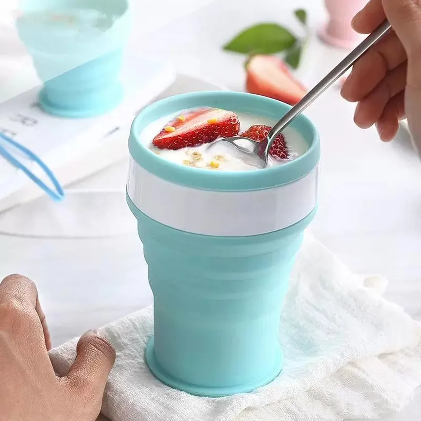 Drinkware mokken siliconen vouwen reizen buiten draagbare telescopische kom beker met deksel theefilter stro ketel cup