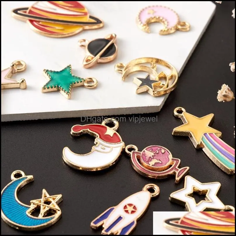 charms box enamel mixed star moon planet for jewelry diy accessories alloy metal rainbow earrings necklace pendant charmscharms