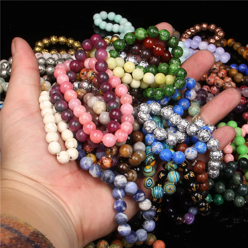 2-Pack Lava Rock 7 Chakra Healing Bracelets - 8mm Crystal Beads For Anxiety Relief & Yoga