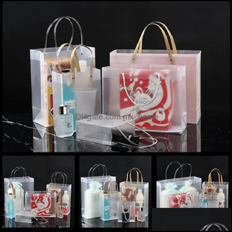 Frosted PP Plastic Gift Bags With Handles Waterproof Makeup shopping Handbag Party Favors Gift wrap