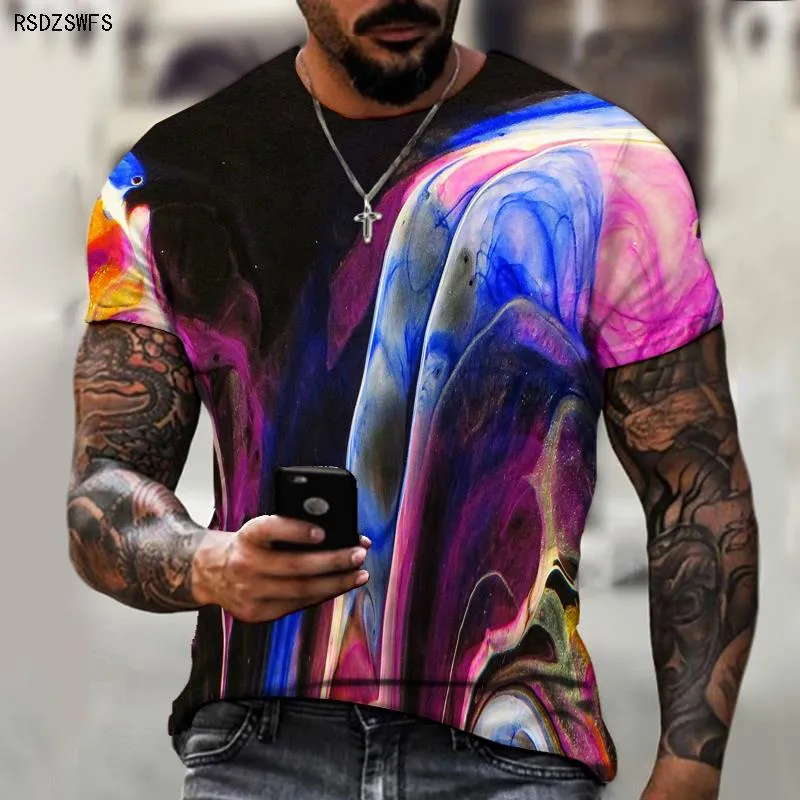 Heren T-shirts Zomerstijl Korte mouwen, kleurrijke 3D-tops, O-neckontwerp, Graffiti Hip Hop Street Grootte Mouwen