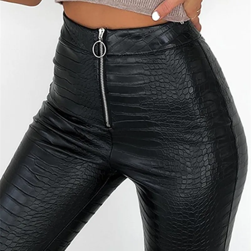 Insta элегантные брюки из искусственной кожи с высокой талией, женские узкие офисные брюки-карандаш, повседневные тонкие черные капри 220726
