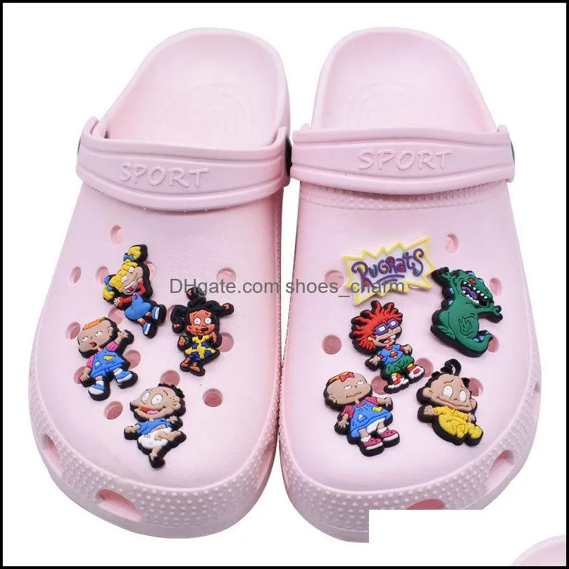 Wholesale Rugrats Cartoon Character Charms for Croc PVC Soft Rubber Shoes Charms Accessories Xmas Gift Sandals