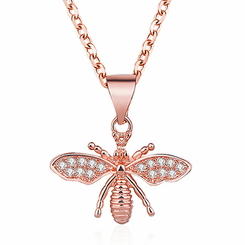 Collar de abeja pequeña para mujer, joyería de plata y oro rosa con circonita, regalo de cumpleaños, cadenas para clavícula
