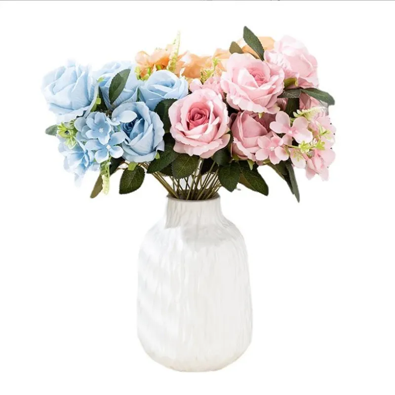 UNE fausse fleur Rose hortensia 9 tiges par bouquet Simulation automne Rosa pour mariage maison décorative fleurs artificielles