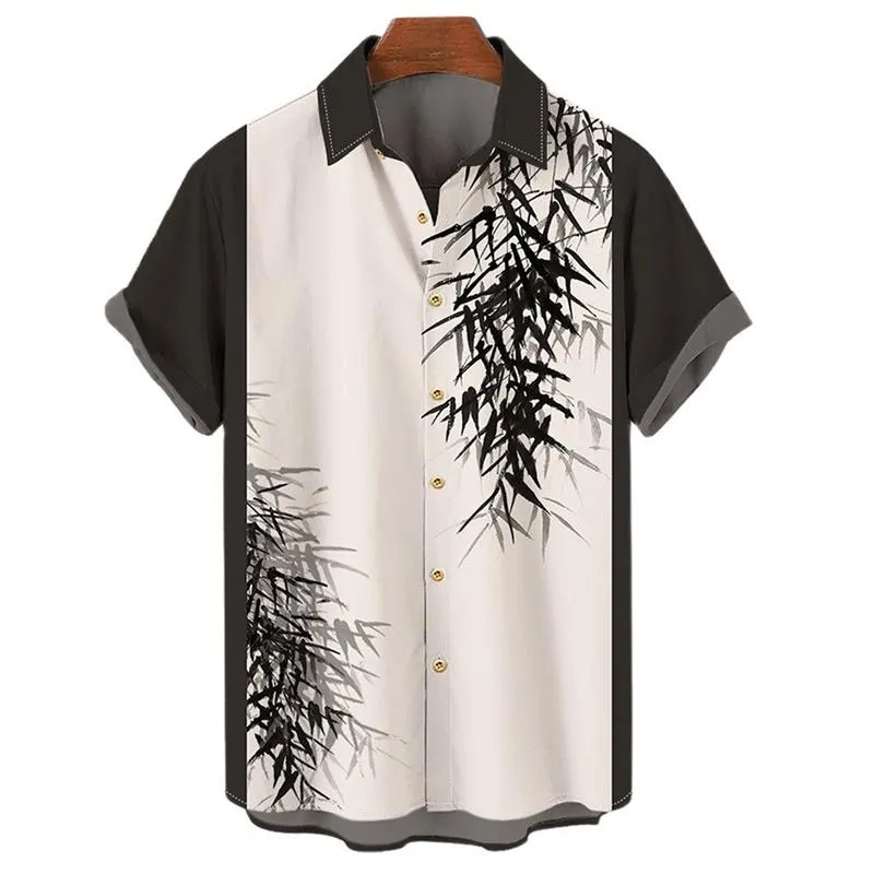 Freizeithemden für Herren, Hawaii-Pflanze, 3D-Druck, Sommer, Baumwolle und Spandex, kurzärmelig, Button-Down, Strand, große EU-Größe, Herrenbekleidung, Herren