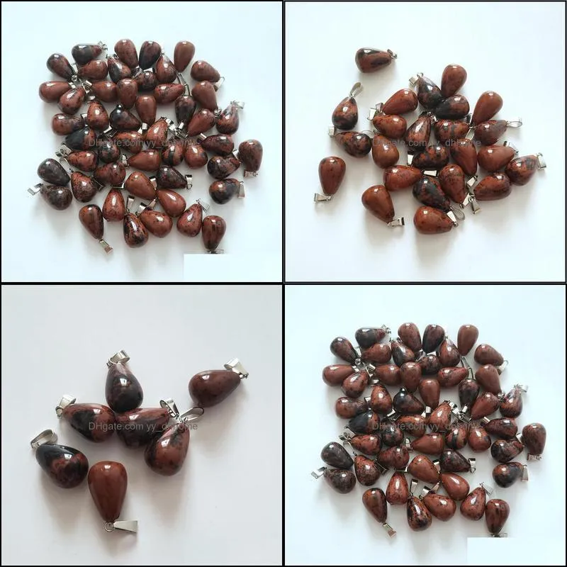 wholesale 50pcs/lot fashion natural mahogany obsidian stone pendant water drop charms for diy accessories making