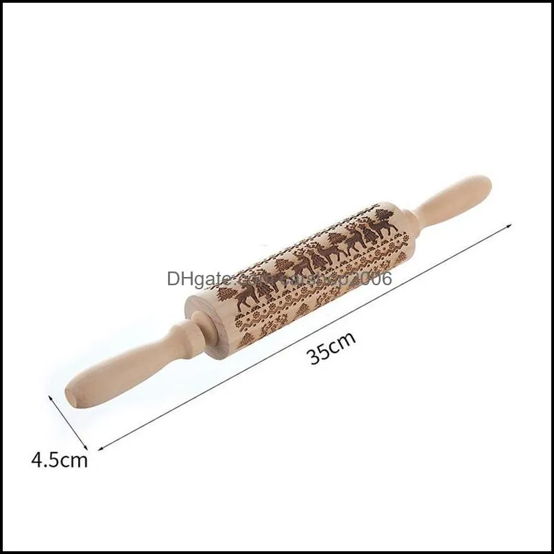 Christmas Embossed Rolling Pin Decorations For Home Kitchen Reindeer Snowflake Embossing Cookie Cake Dough Roller New Year RRE13760