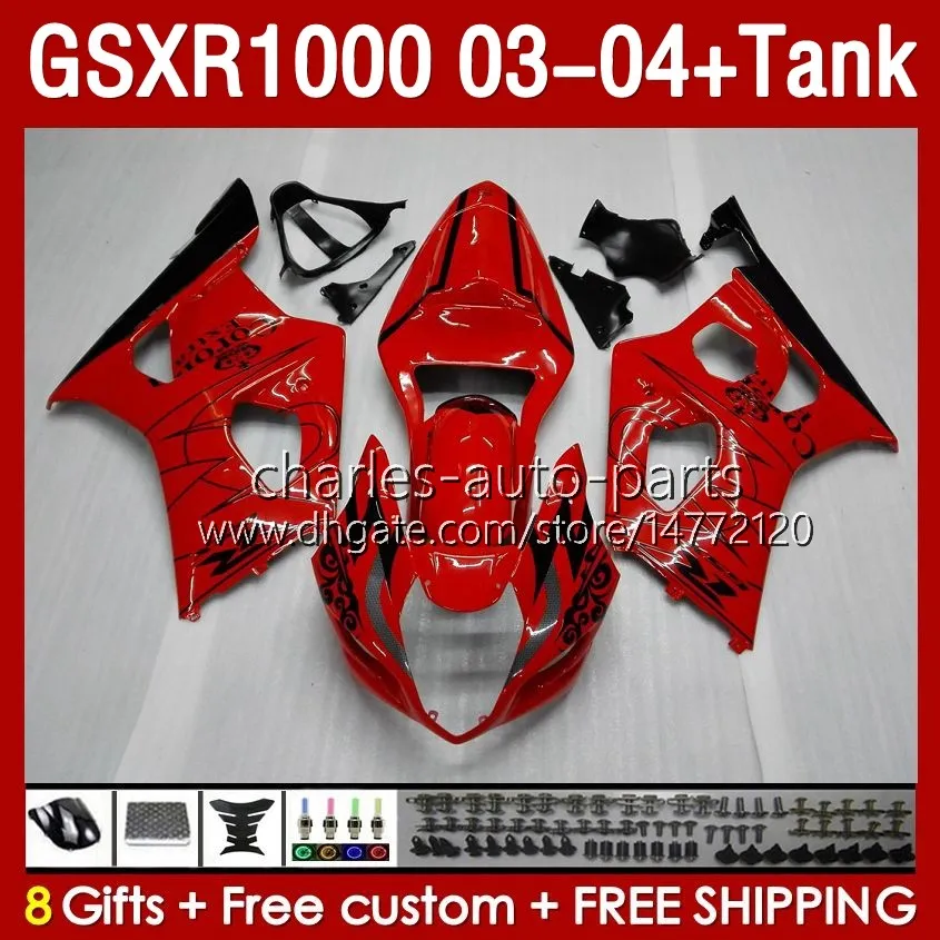 OEM Red Factory Fairings Tank f￶r Suzuki GSXR-1000 K 3 GSX R1000 GSXR 1000 CC 03-04 BODY 147NO.3 1000CC GSXR1000 K3 03 04 GSX-R1000 2003 2004 Injektion M￶gelm￤ssa kit