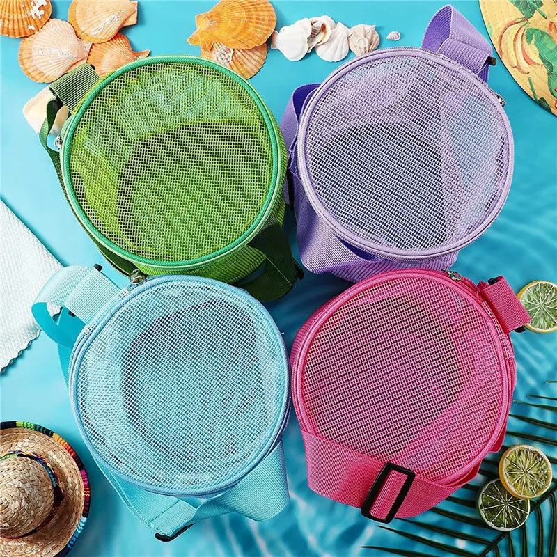 Kids Toys Beach Bag Shell Collection Storage Bags Outdoor Mesh Bucket Tote Portable Organizer Splashing Sand Pouch 17*15cm