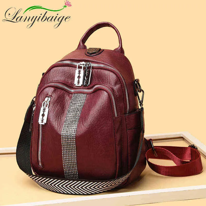 Fashion Designer Ladies Backpack Travel Bags Casual High Quality Leather Women Shoulder Bag Solid Color Women Laptop Bags J220620