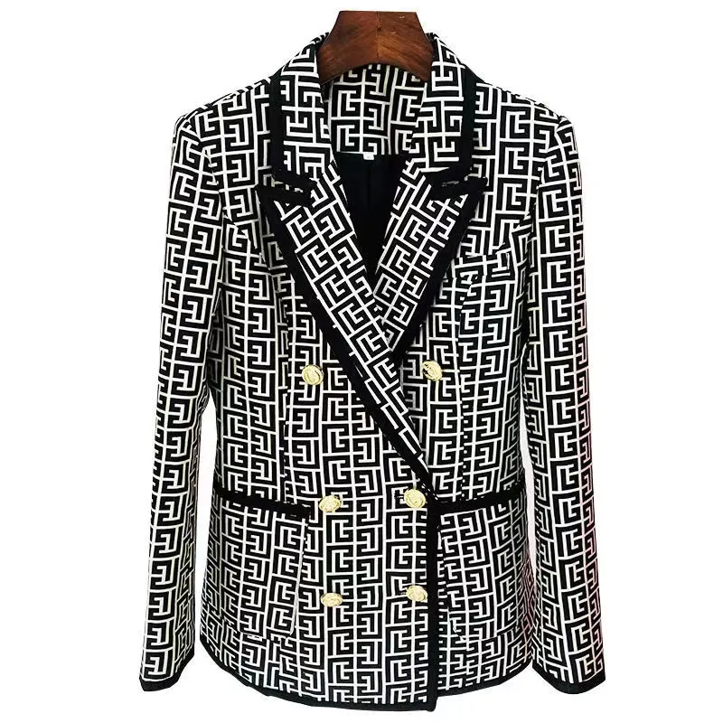 BL003 evening BLAZER Tide High-Quality Retro Fashion designer Presbyopic Maze Suit Jacket Lion Double-Breasted Slim Women's Clothing