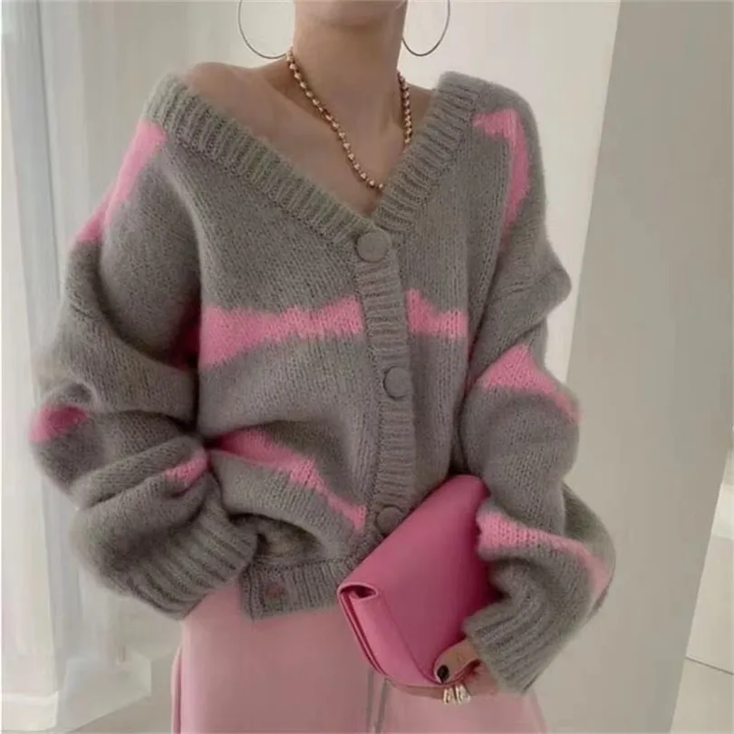 Sweaters for Women Aesthetic Cute Knitted Crochet Tops Thick Cardigans Woman Y2k Harajuku Autumn Winter Vintage Korean Fashion 220817