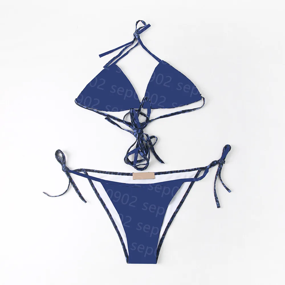 Briefdruck-Bikini-Set für Damen, sexy rückenfreie Badebekleidung, Sommer, schnell trocknende Badebekleidung, Designer-Mode-Badeanzug