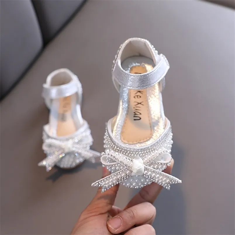 Summer Girls Sandals Pearl Sequins Princess Party Shoes Soft Flat Dance Sandals Fashion Children Single Shoes Kids Sandals 220527