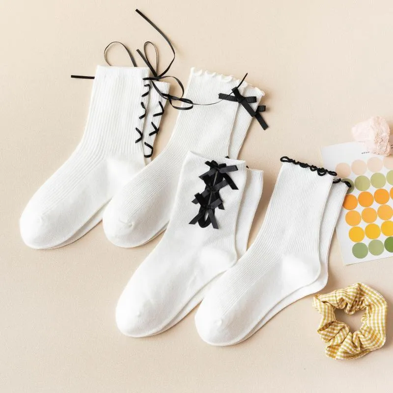 Meias meias lolita estilo coreano colégio tubo de vento princesa japonesa cos cos fofo algodão de fita de arco de babado fofo