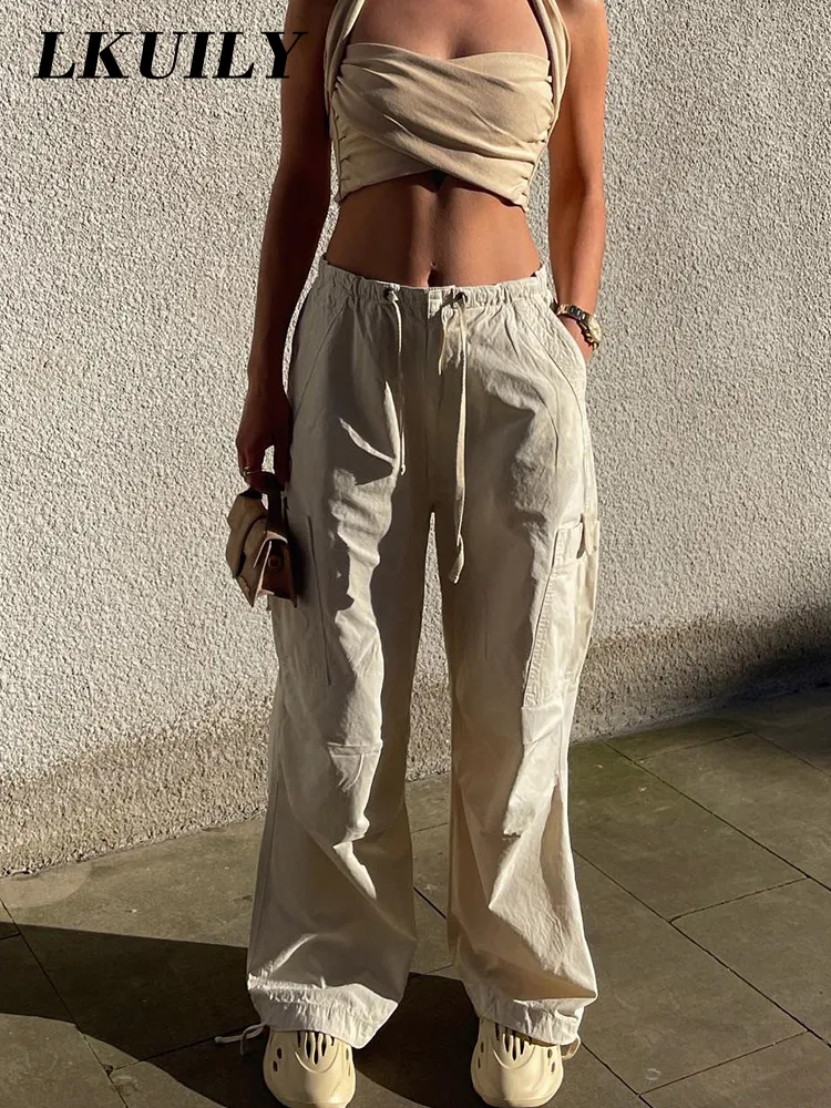 Vintage Spods Spodnie Cargo Spodnie Kobiety streetwear moda kombinezon kieszonkowe w lupgy spodnie sznurka