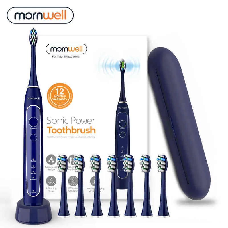 Toothbrush Mornwell Sonic Electric Toothbrush Recharge T25 Replace Brush Head 4mode Onekey Operate Vibrate Waterproof Cleansing 0511