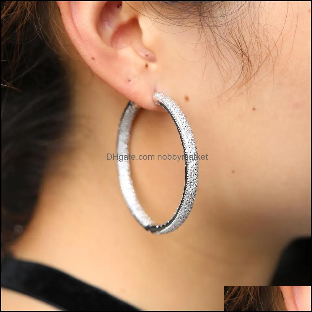 25mm 50mm big small huggie hoop earring full lab diamond cz paved circle hoops european fashion women gift bling hoops design