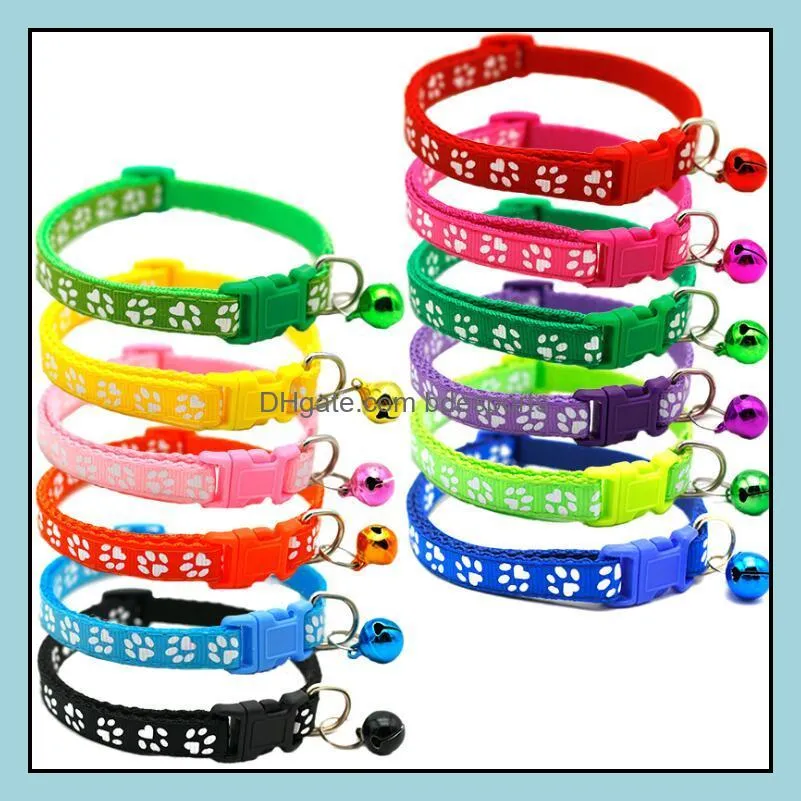 Hond Puppy Kat Kraag Breakaway Verstelbare Cats Collars met Bell Bling Paw Charms Pet Decor levert 12-styles LXL473-A-druppelbezorging 2021