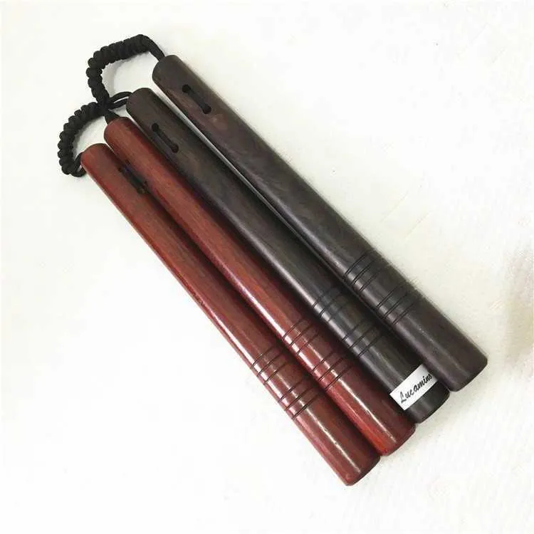 Retail/wholesale wooden nunchakus ebony wood rope diamond knot wood rope two section stick nunchaku combat nunchuck with bag 