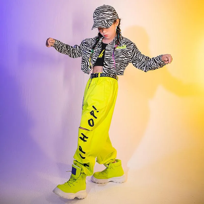 Girls Hip Hop Clothes Fluorescent Green Pants Fashion Tops Street Dance  Costume Jazz Performance Outfits Rave BL5916