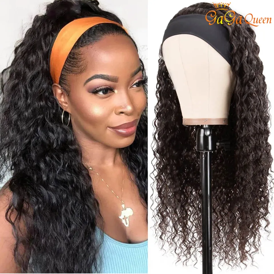 Peruvian Deep Wave Headband Wigs For Women Headband Wig Brazilian No Glue Remy 150% Density Human Hair Wig