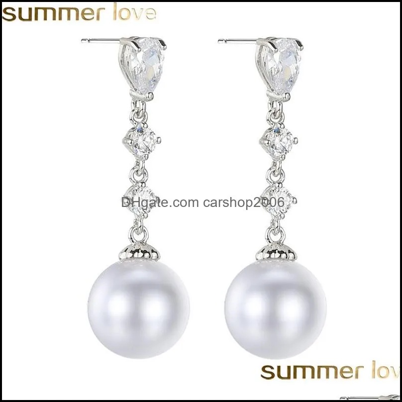 Dangle Lustre Boucles D'oreilles Bijoux Nouveau Cubique Zircone Perle Larme De Mariage Boucle D'oreille Pour Les Mariées Femmes Partie Platine Plaqué Drop Delivery