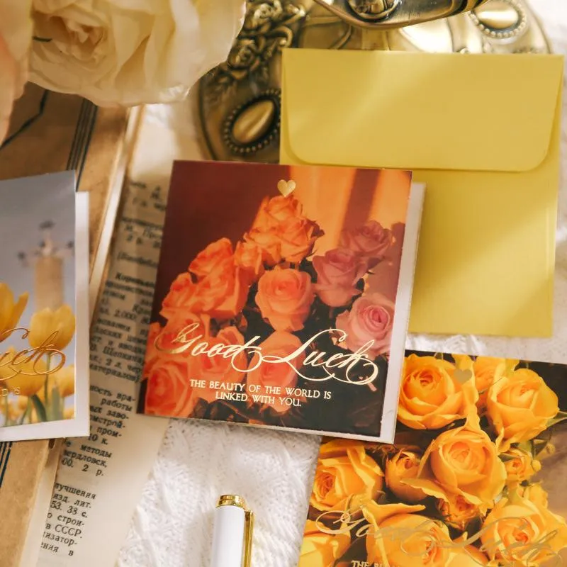 Emballage cadeau Vintage Rose Tulip Enveloppe colorée Carte de message Lettre Ins Voeux Stationnaire Stockage Graduations Cartes Papier GiftGift