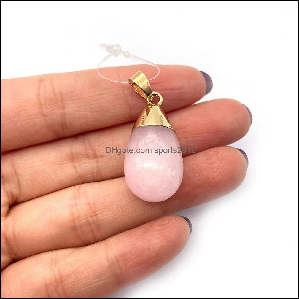 16x29mm natural crystal stone charms waterdrop green rose quartz pendants gold edge trendy for necklace earrings jewelry ma sports2010