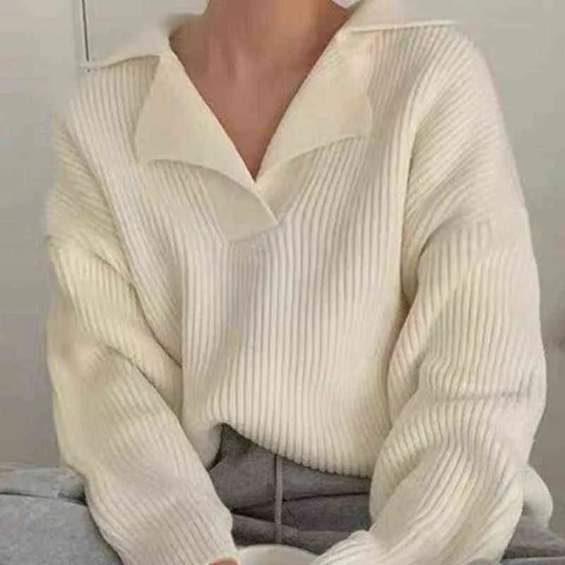 Harajuku Casual Loose Sweater for Women Autumn Winter Knitting Pullovers Top Ladies Solid Col T220824