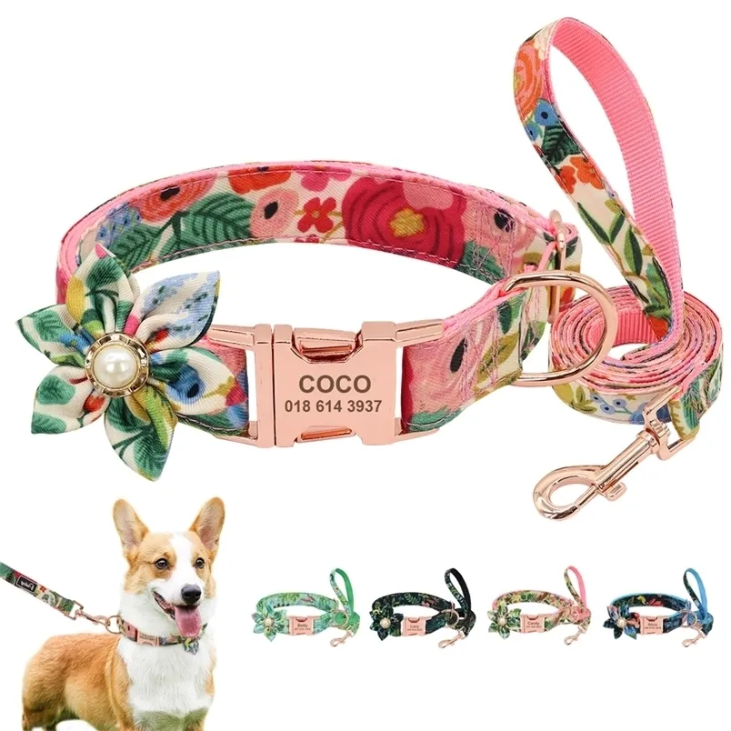 Coloque de cão de cão personalizado colarinho de nylon colarinho de cães personalizados colarinhos de flores com flor fofa para cães pequenos médios grandes 220608