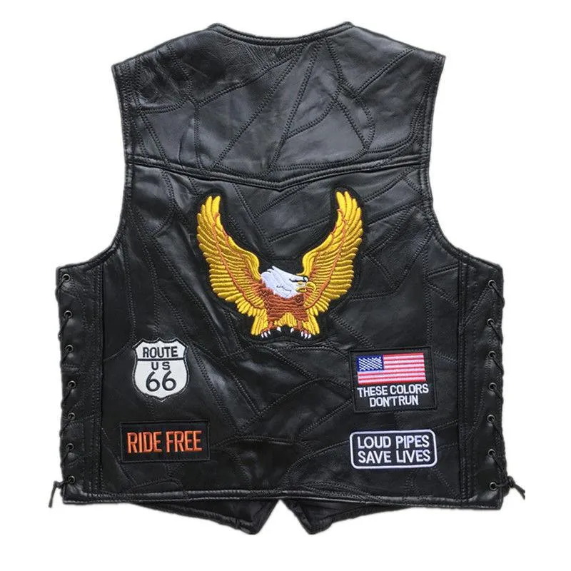 Vêtements de moto en cuir gilet hommes veste décontractée gilet avec Punk rétro classique Badges équipement de Motocross