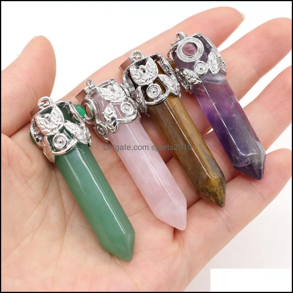 natural stone chakra charms hexagon shape pendulum pendant rose quartz healing reiki crystal 15x58mm sports2010