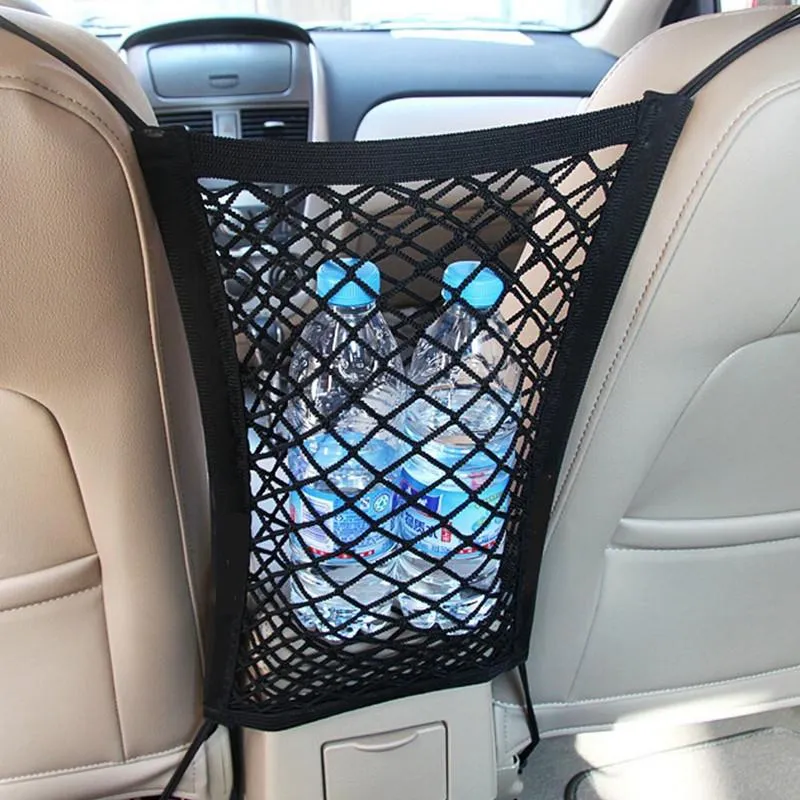 Bilarrangör Universal Cargo Stowing Net Auto Baksätstam Back Elastic String Single Layer Mesh Storage Bag