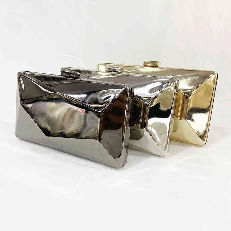 Evening Bags Patent Leather Evening Bag Metallic Geometric Party Handbag Fashion Clutch One Shoulder Bags Gold Silver Chain Bags Xa49h 220316