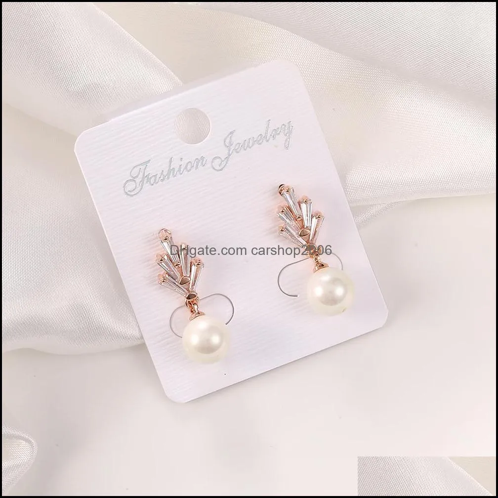 Fashion Pearl Teardrop Earrings Wedding Cubic Zirconia Dangle Earring for Brides Women Party Jewelry Gold Silver Rose Gold Plated